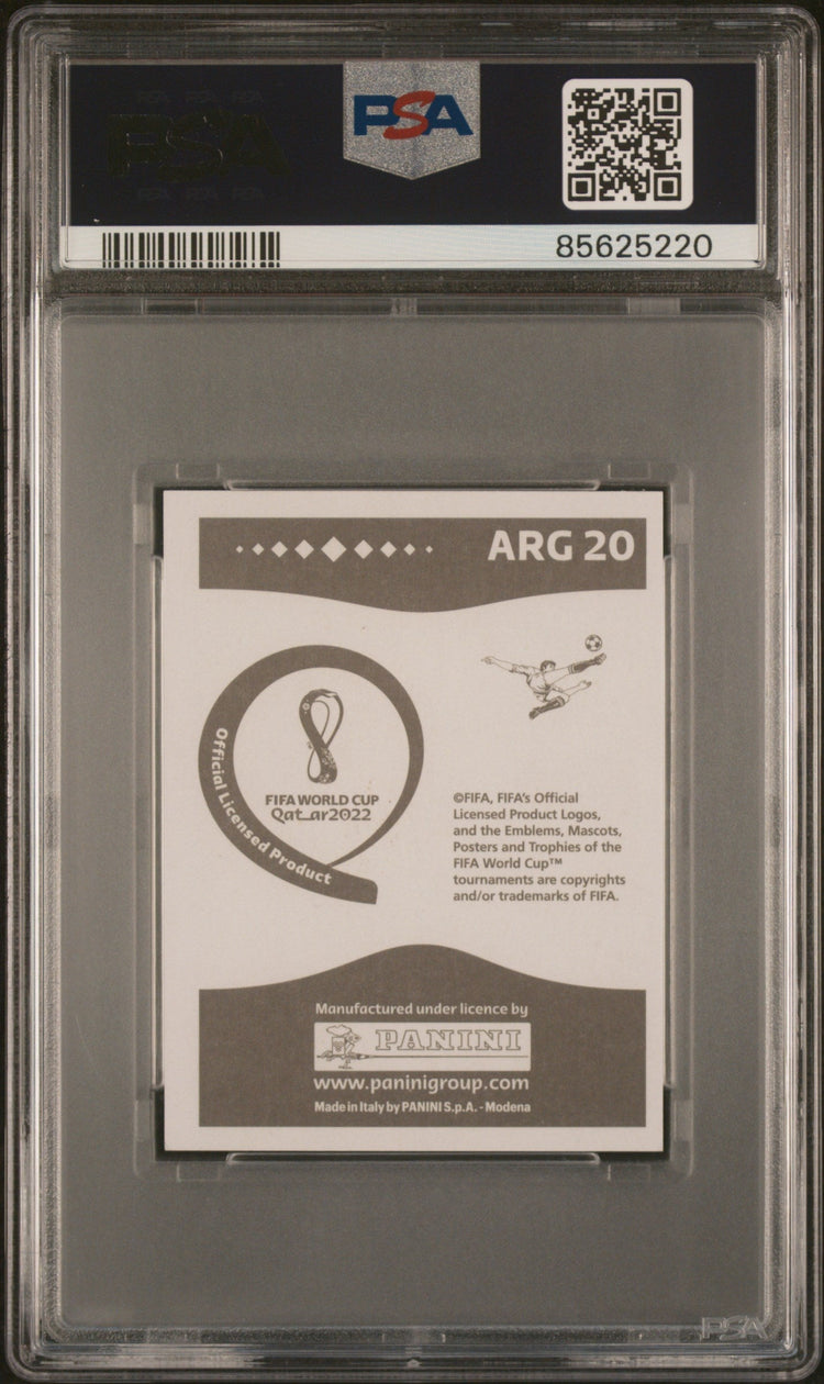 Graded 2022 Panini World Cup Qatar Lionel Messi #ARG20 Gray Back Soccer Sticker Card PSA 10 Gem Mint
