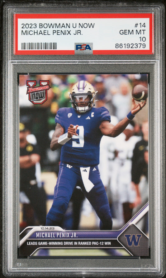 Graded 2023 Topps Bowman U Now Michael Penix Jr. #14 Rookie RC Football Card PSA 10 Gem Mint