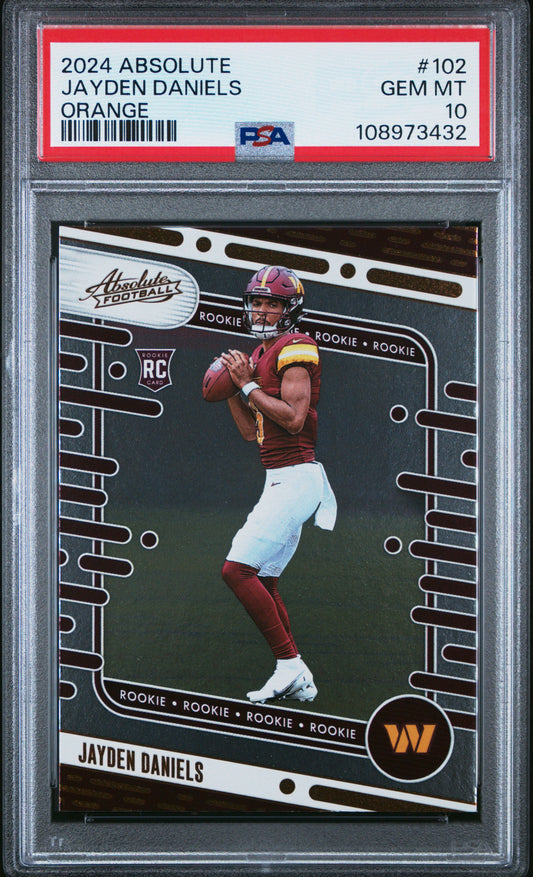 Graded 2024 Panini Absolute Jayden Daniels #102 Orange Rookie RC Football Card PSA 10 Gem Mint