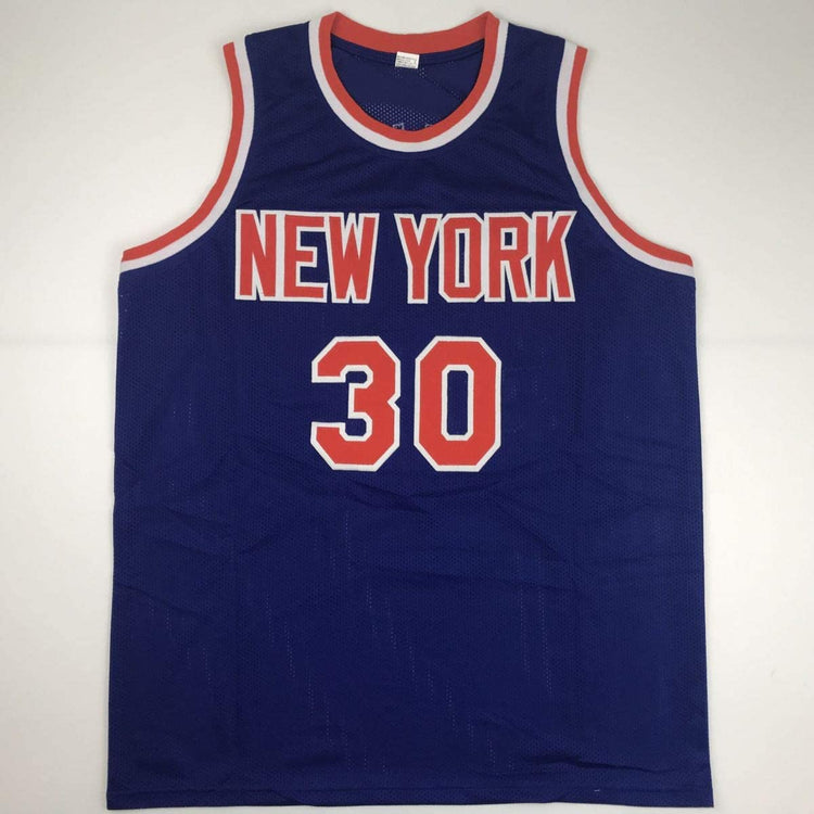 Autographed/Signed Bernard King New York Blue Basketball Jersey Beckett BAS COA