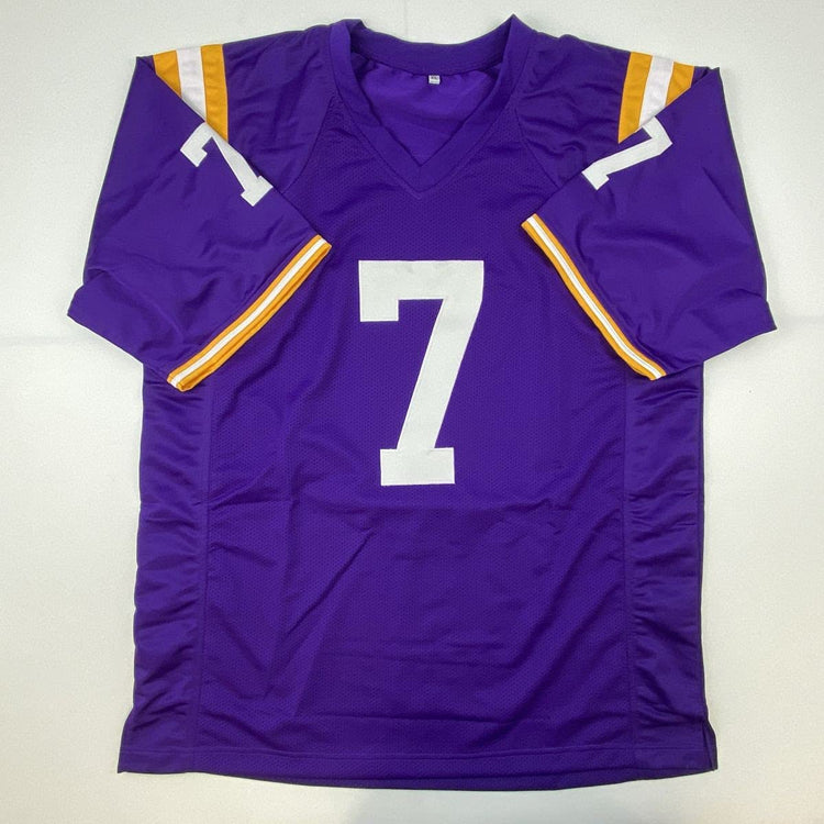 Autographed/Signed Tyrann Mathieu LSU Purple College Football Jersey JSA COA