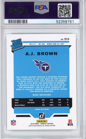 Graded 2019 Panini Donruss AJ A.J. Brown #314 Rookie RC Football Card PSA 10 Gem Mint