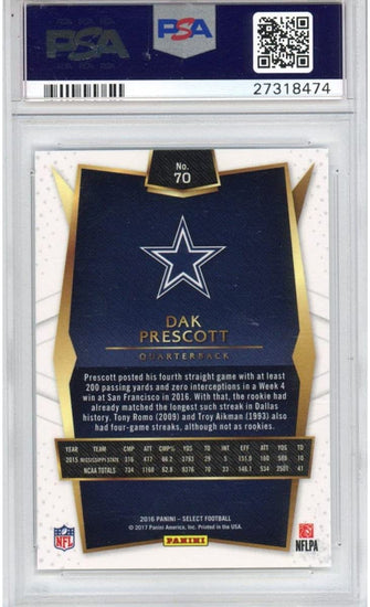 Graded 2016 Panini Select Dak Prescott #70 Rookie RC Football Card PSA 10 Gem Mint