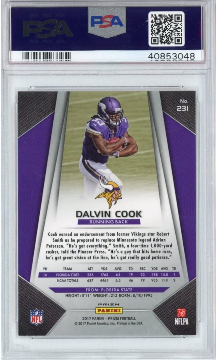Graded 2017 Panini Prizm Dalvin Cook #231 Silver Prizm Rookie RC Football Card PSA 10 Gem Mint