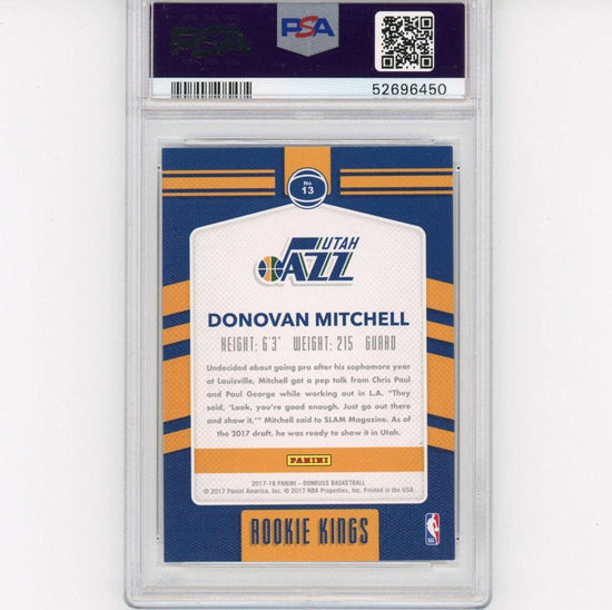 Graded 2017-18 Panini Donruss Donovan Mitchell #13 Rookie Kings RC Basketball Card PSA 10 Gem Mint