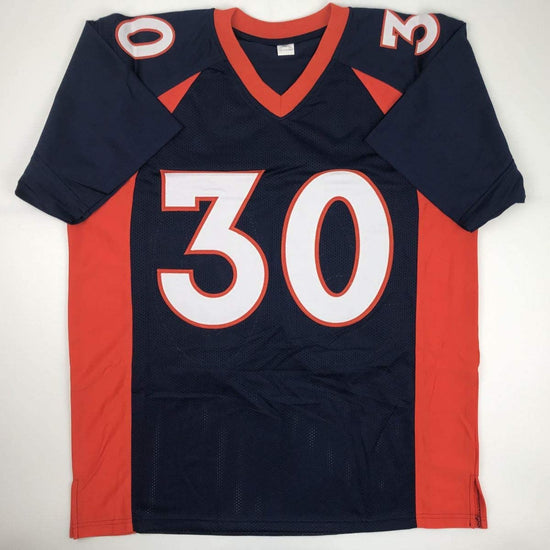 Autographed/Signed Phillip Lindsay Denver Blue Football Jersey JSA COA