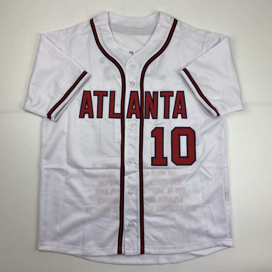 Autographed/Signed Chipper Jones Atlanta White Stat Baseball Jersey JSA COA
