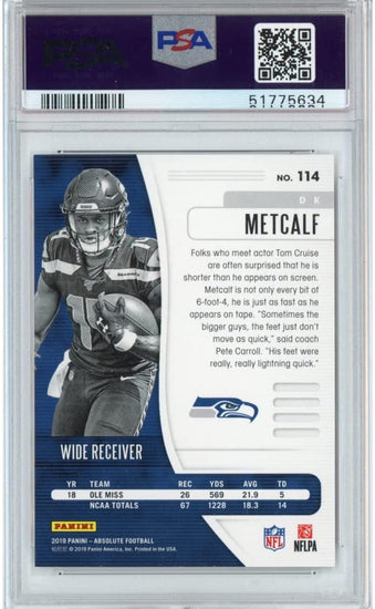 Graded 2019 Panini Absolute DK D.K. Metcalf #114 Rookie RC Football Card PSA 10 Gem Mint