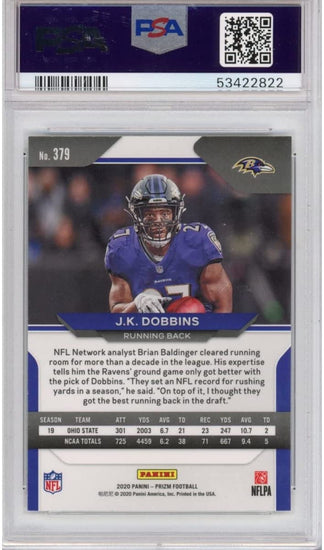 Graded 2020 Panini Prizm JK J.K. Dobbins #379 Rookie RC Football Card PSA 10 Gem Mint
