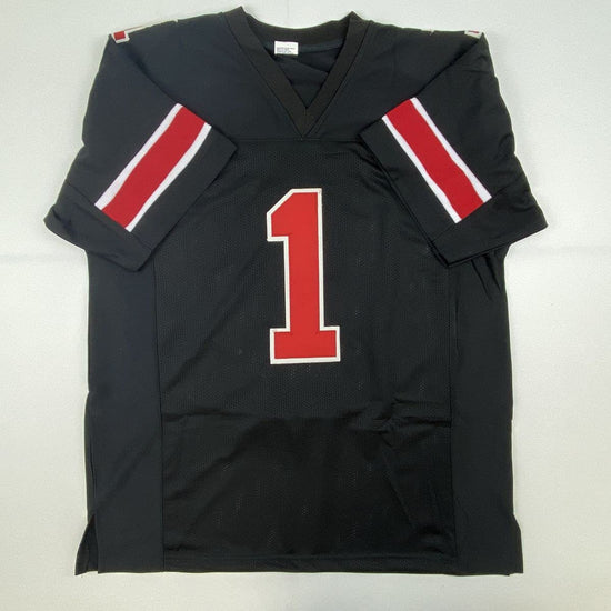 Autographed/Signed Justin Fields Ohio State Black College Football Jersey Beckett BAS COA