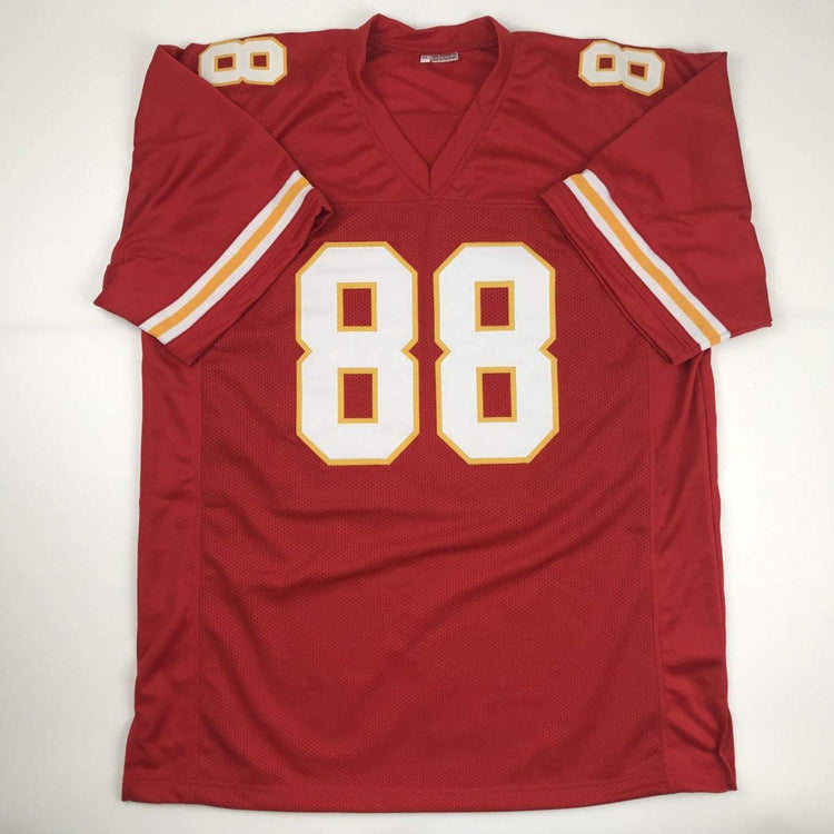 Autographed/Signed Tony Gonzalez Kansas City Red Football Jersey JSA COA