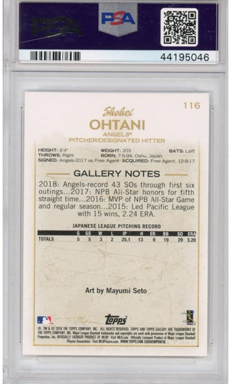 Graded 2018 Topps Gallery Shohei Ohtani #116 Rookie RC Baseball Card PSA 10 Gem Mint