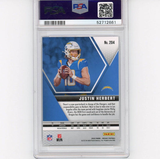 Graded 2020 Panini Mosaic Justin Herbert #204 Rookie RC Football Card PSA 9 Mint