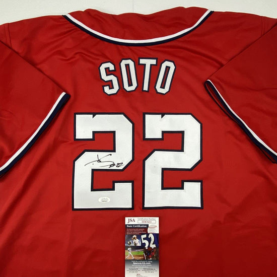 Autographed/Signed Juan Soto Washington Red Baseball Jersey JSA COA