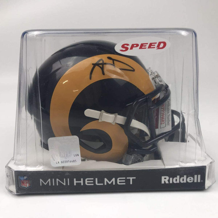 Autographed/Signed Aaron Donald Los Angeles Rams Retro Mini Football Helmet JSA COA