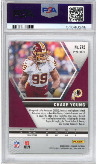 Graded 2020 Panini Mosaic Chase Young #272 Green Rookie RC Football Card PSA 10 Gem Mint
