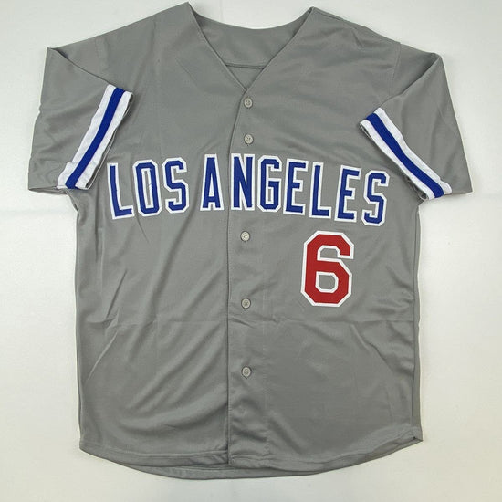 Autographed/Signed Steve Garvey Los Angeles LA Grey Baseball Jersey Beckett BAS COA
