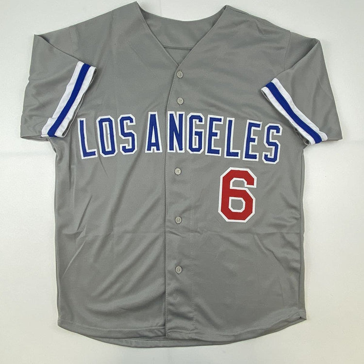 Autographed/Signed Steve Garvey Los Angeles LA Grey Baseball Jersey Beckett BAS COA