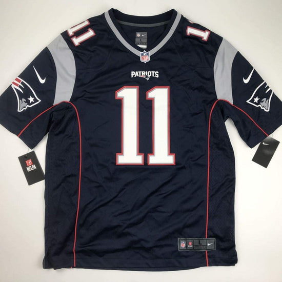 Autographed/Signed Julian Edelman New England Blue Nike Football Jersey Beckett BAS COA