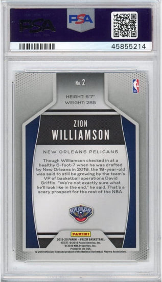 Graded 2019-20 Panini Prizm Zion Williamson #2 Instant Impact Rookie RC Basketball Card PSA 10 Gem Mint