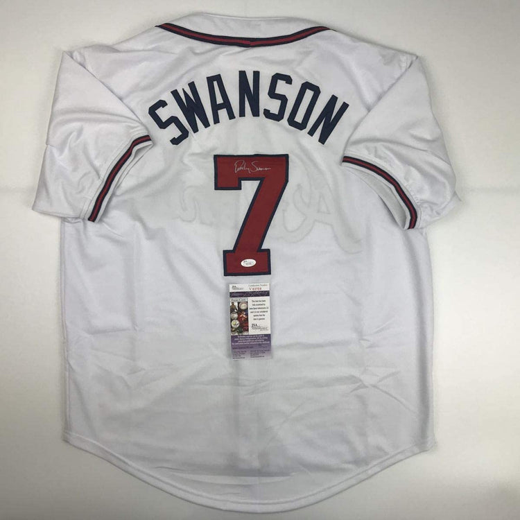 Autographed/Signed Dansby Swanson Atlanta White Baseball Jersey JSA COA