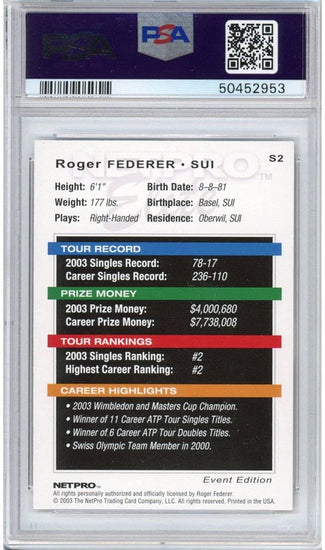 Graded 2003 Netpro Roger Federer #S2 Event Starter Rookie RC Tennis Card PSA 10 Gem Mint