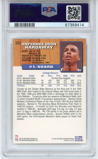 Graded 1993-94 Hoops Anfernee Penny Hardaway #380 Rookie RC Basketball Card PSA 10 Gem Mint