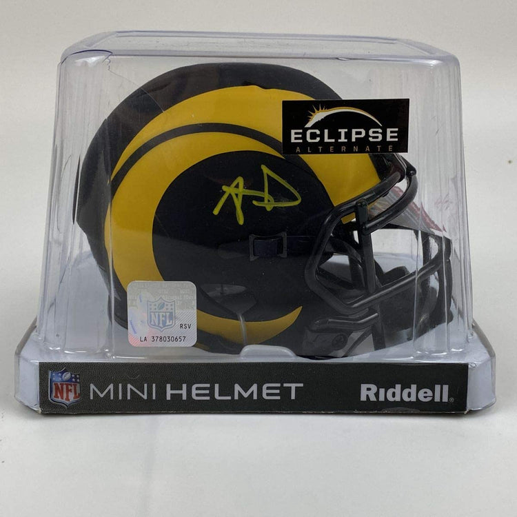 Autographed/Signed Aaron Donald Los Angeles Rams Eclipse Mini Football Helmet JSA COA