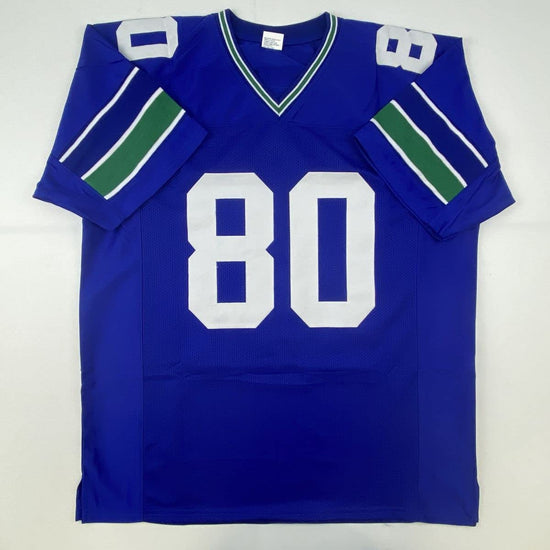 Autographed/Signed Steve Largent HOF 95 Seattle Blue Football Jersey JSA COA