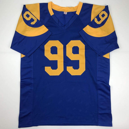 Autographed/Signed Aaron Donald Los Angeles LA Retro Blue Football Jersey JSA COA