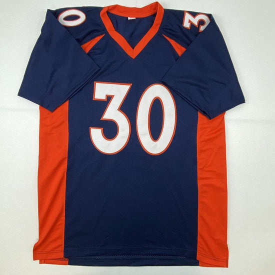 Autographed/Signed Terrell Davis HOF 17 Denver Blue Football Jersey JSA COA