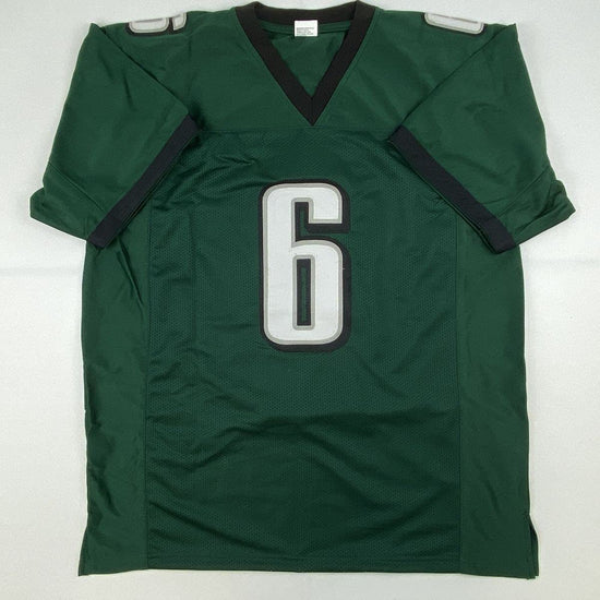 Autographed/Signed Devonta Smith Philadelphia Green Football Jersey Beckett BAS COA