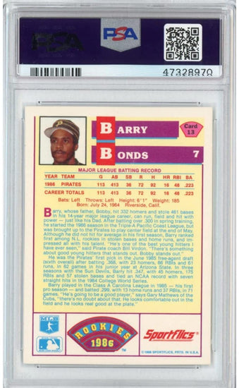 Graded 1986 Sportflics Barry Bonds #40 Rookie RC Baseball Card PSA 10 Gem Mint
