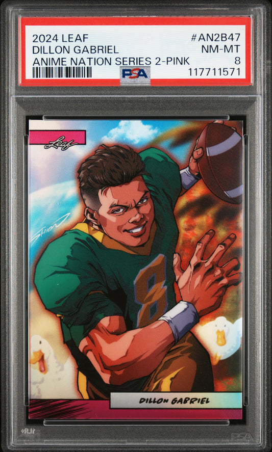 Graded 2024 Leaf Dillon Gabriel #AN2B47 Anime Nation Series 2 Pink /10 Football Card PSA 8 Near Mint