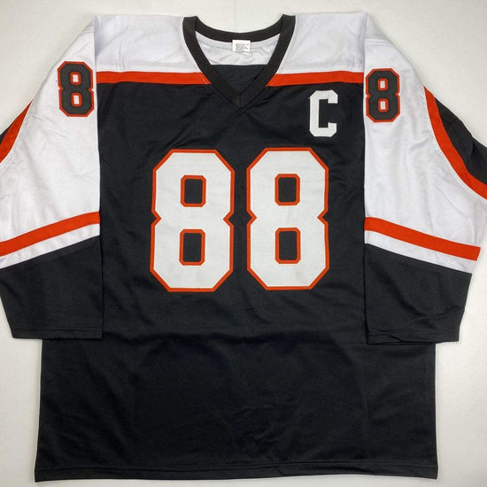 Autographed/Signed Legion of Doom Eric Lindros, John LeClair & Mikail Renberg Philadelphia Black Hockey Jersey JSA COA