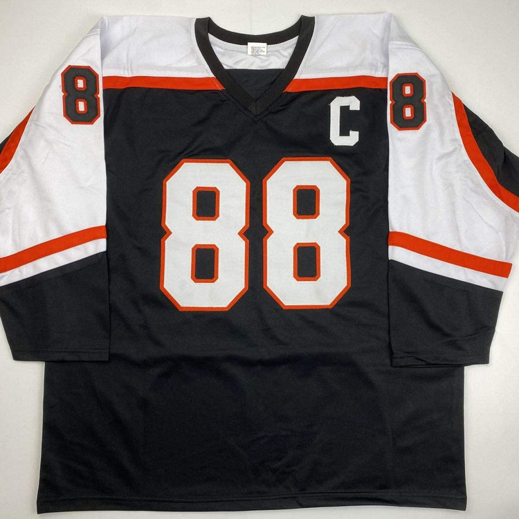 Autographed/Signed Legion of Doom Eric Lindros, John LeClair & Mikail Renberg Philadelphia Black Hockey Jersey JSA COA