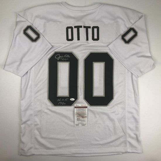 Autographed/Signed Jim Otto HOF 80 Oakland White Football Jersey JSA COA