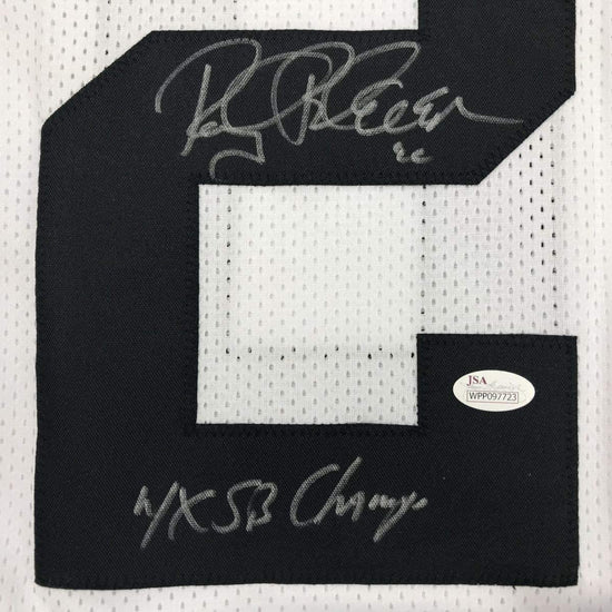 Framed Autographed/Signed Rocky Bleier 4x SB Champ 33x42 Pittsburgh White Football Jersey JSA COA
