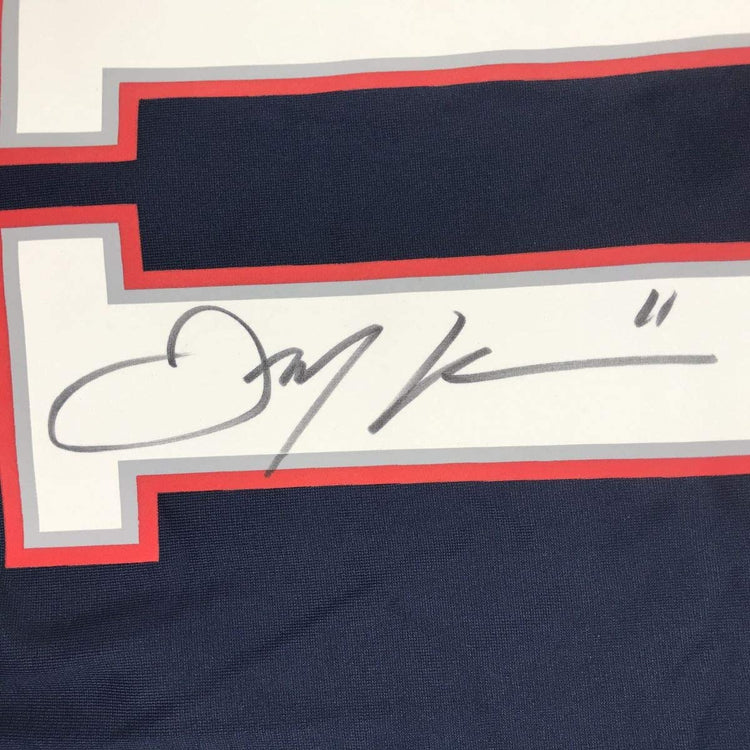 Autographed/Signed Julian Edelman New England Blue Nike Football Jersey Beckett BAS COA