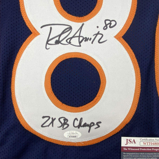 Autographed/Signed Rod Smith 2x SB Champ Denver Blue Football Jersey JSA COA
