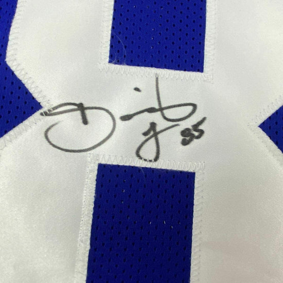 Framed Autographed/Signed David Tyree 33x42 New York Blue Super Bowl XLII Catch Football Jersey JSA COA