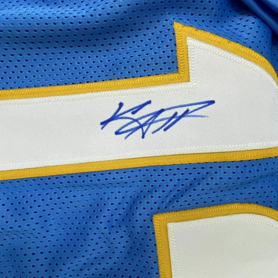 Framed Autographed/Signed Keenan Allen 33x42 Los Angeles LA Powder Blue Football Jersey Beckett BAS COA