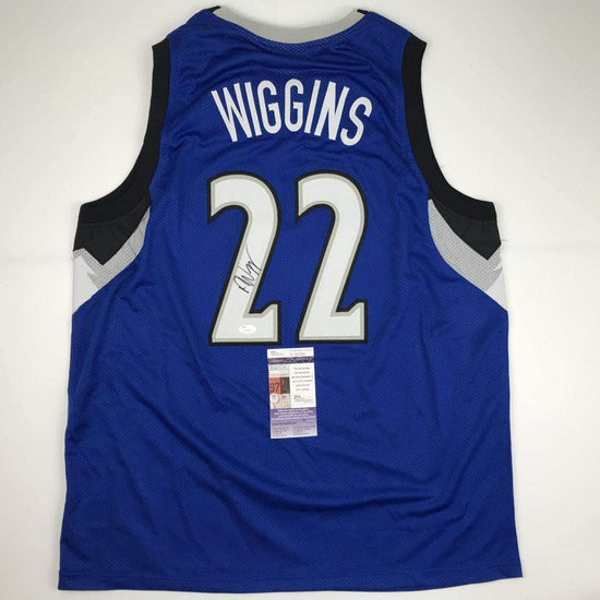 Autographed/Signed Andrew Wiggins Minnesota Blue Basketball Jersey JSA COA