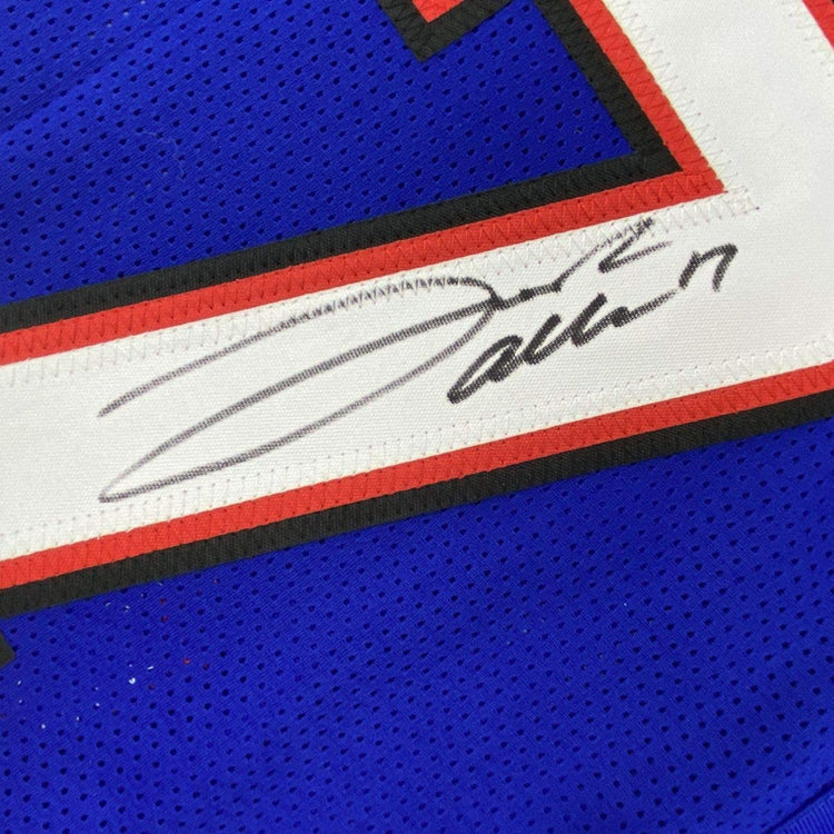 Framed Autographed/Signed Josh Allen 33x42 Buffalo Blue Football Jersey Beckett BAS COA