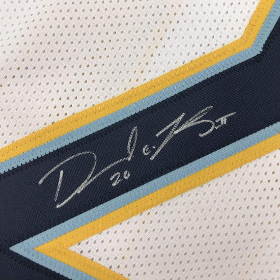 Framed Autographed/Signed Desmond King 33x42 Los Angeles LA White Football Jersey JSA COA