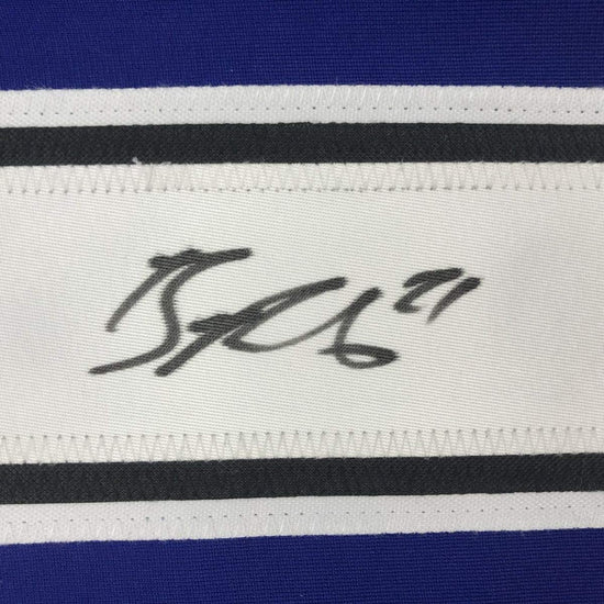 Framed Autographed/Signed Brayden Point 33x42 Tampa Bay Blue Hockey Jersey JSA COA