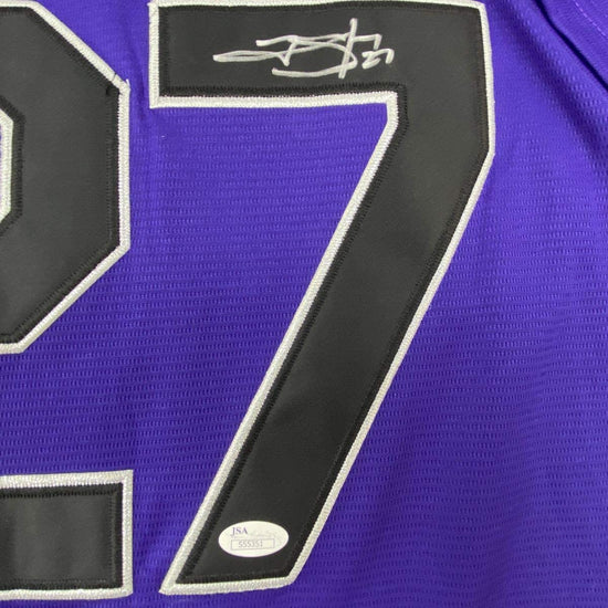 Autographed/Signed Trevor Story Colorado Purple Baseball Jersey JSA COA Holo Only