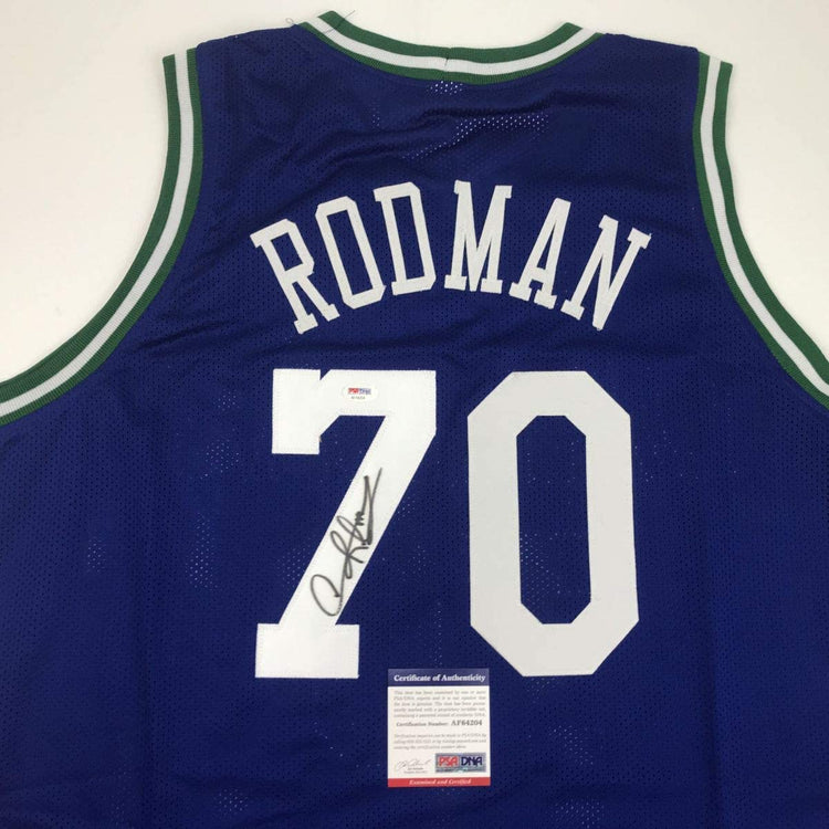 Autographed/Signed Dennis Rodman Dallas Blue Basketball Jersey PSA/DNA COA