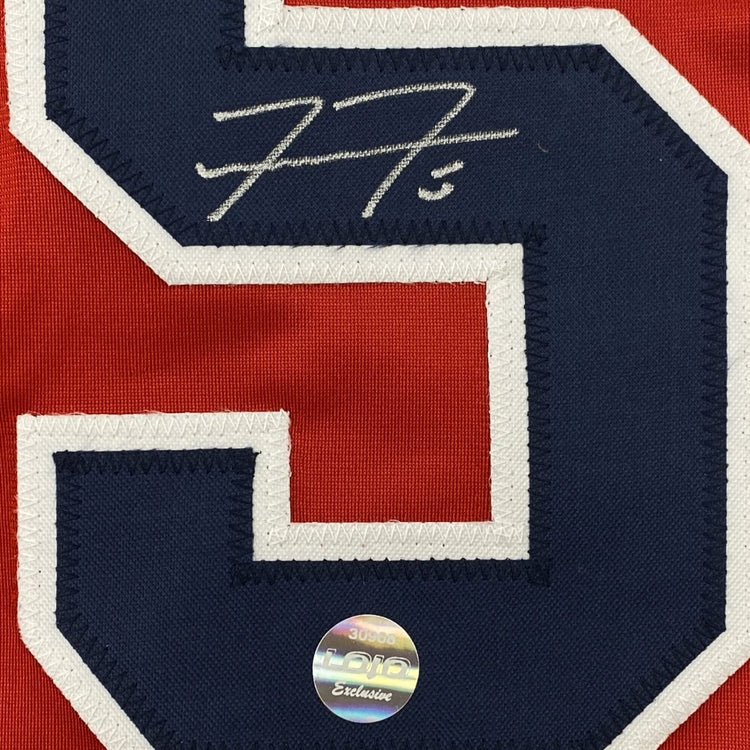 Autographed/Signed Freddie Freeman Atlanta Red Baseball Jersey Lojo Exclusive COA