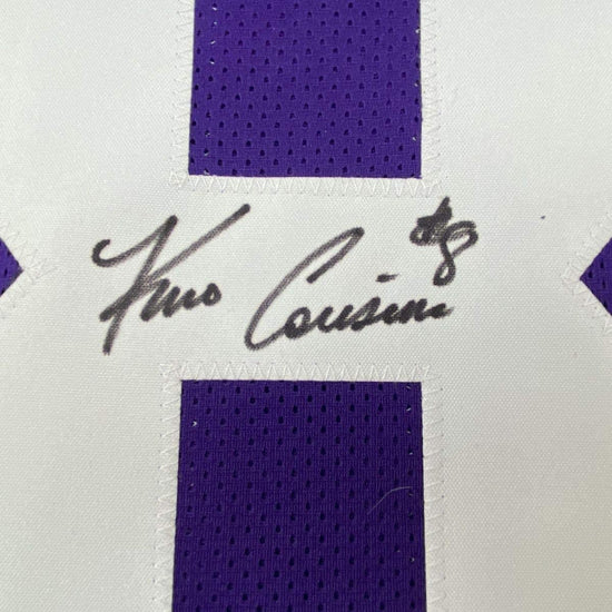 Framed Autographed/Signed Kirk Cousins 33x42 Minnesota Purple Football Jersey Beckett BAS COA